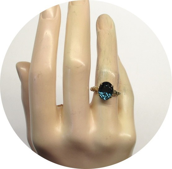 Pretty Blue-Green INDICOLITE Tourmaline Ring – 14k Solid Yellow Gold Mtg