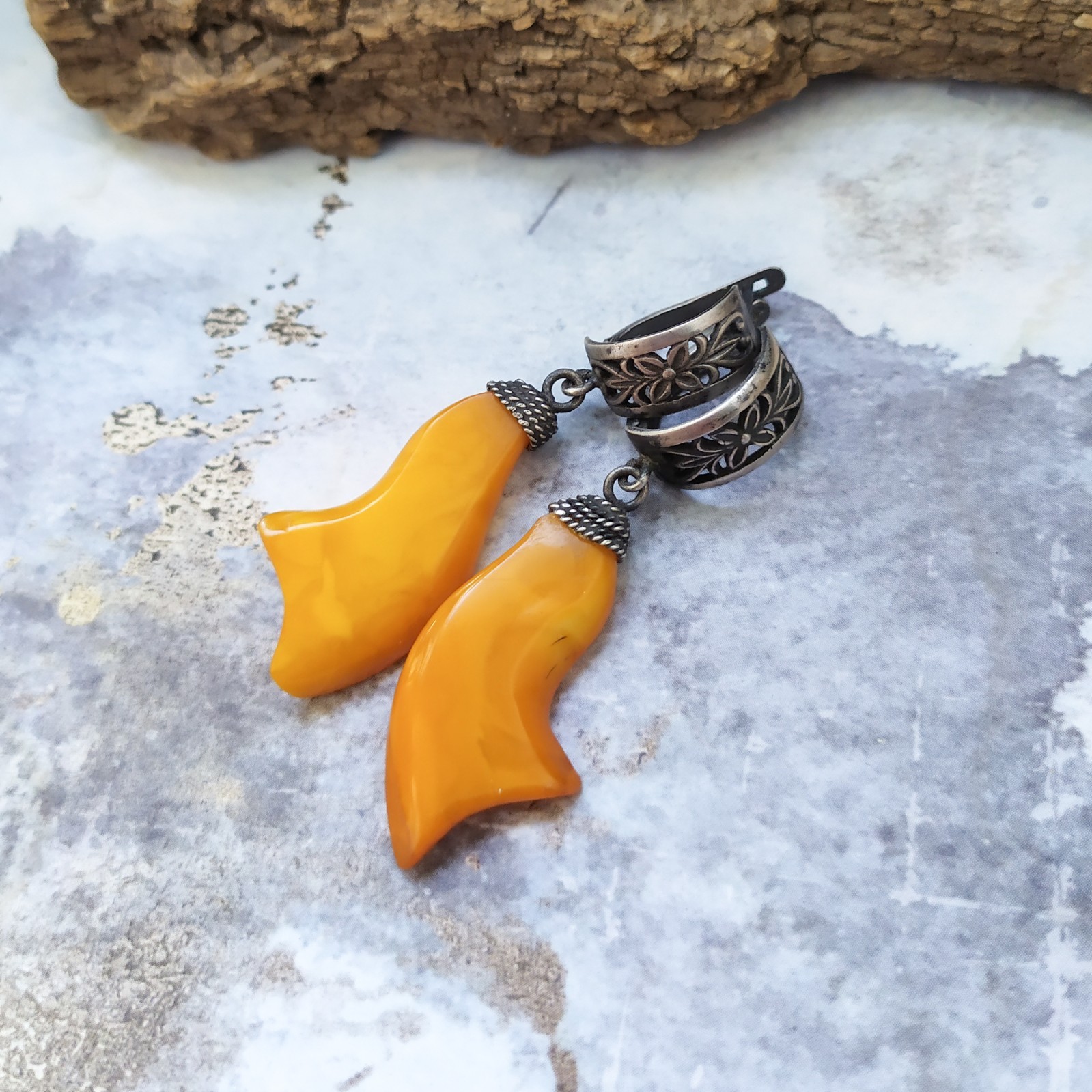 Vintage USSR Amber Earrings 875 Silver Soviet amber earrings