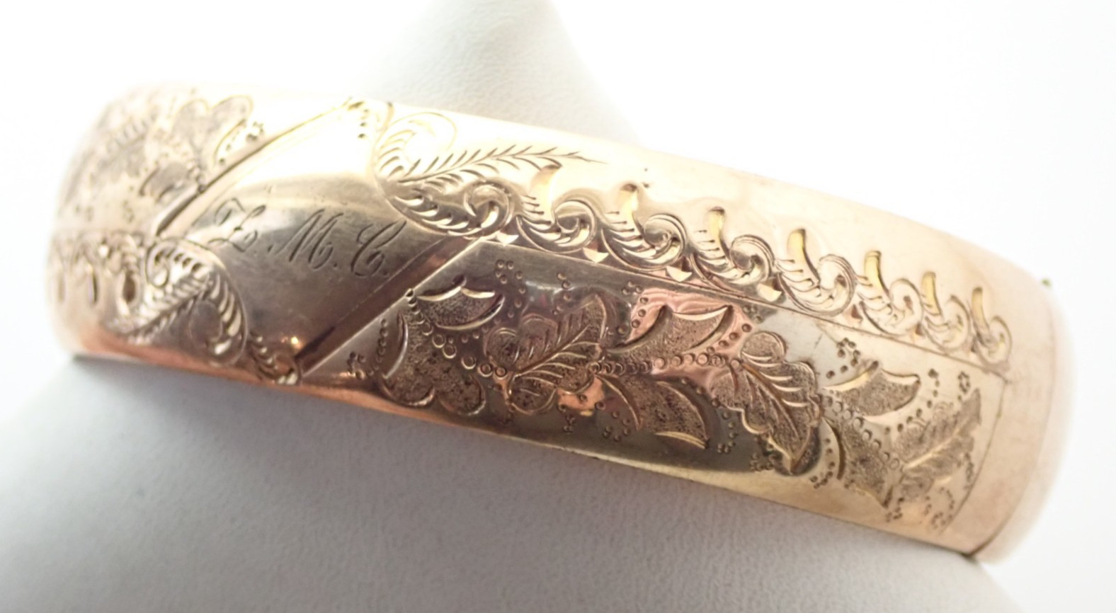 Antique Victorian Signed JMF Co Gold Filled Estate 3/4″ Bangle Bracelet 40 grams