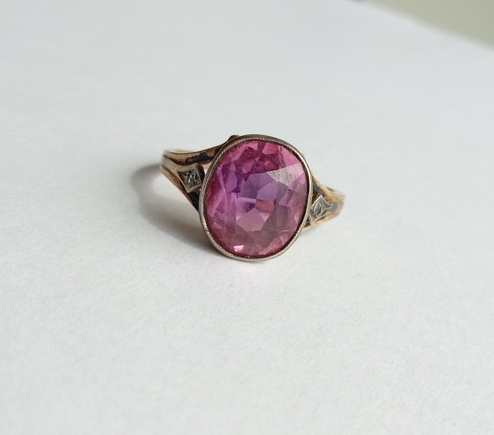 Vintage Ring Pink stone Gilt Silver 875 star USSR times Women’s Jewelry size 9.5