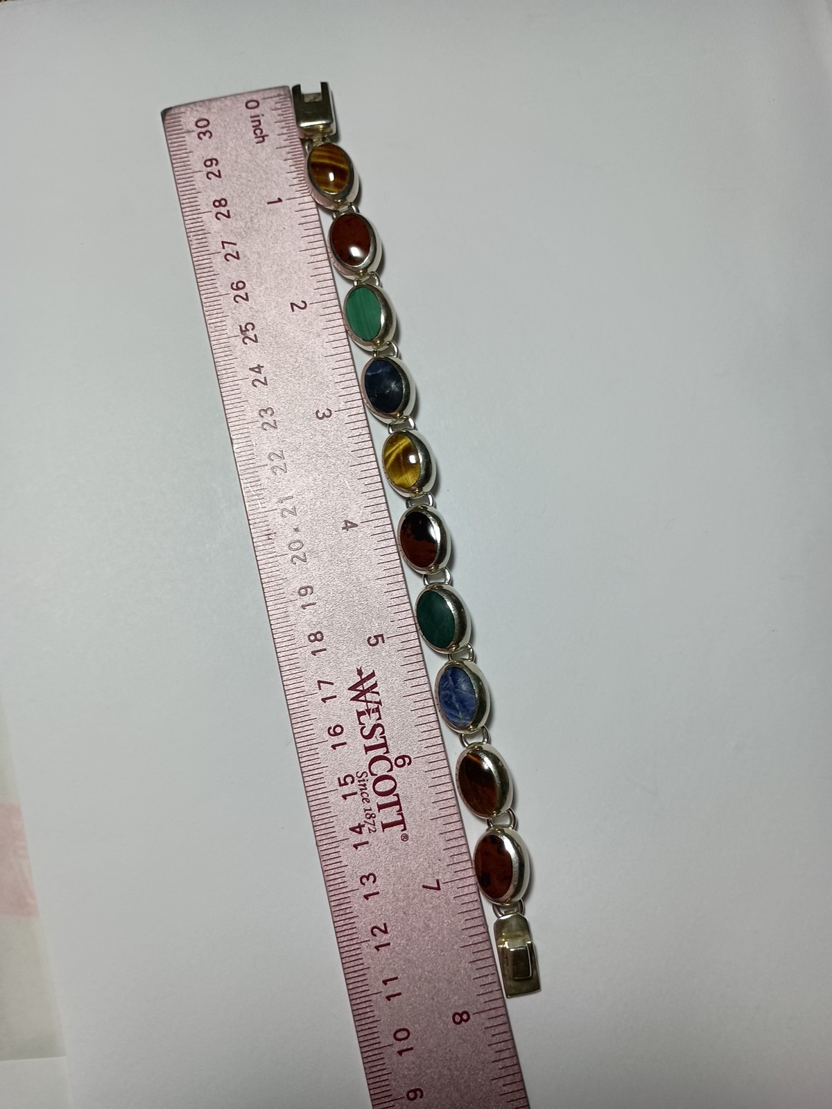 925 Sterling Silver MWS Mexico Vintage Multi Natural Gemstone Cabochon Bracelet!