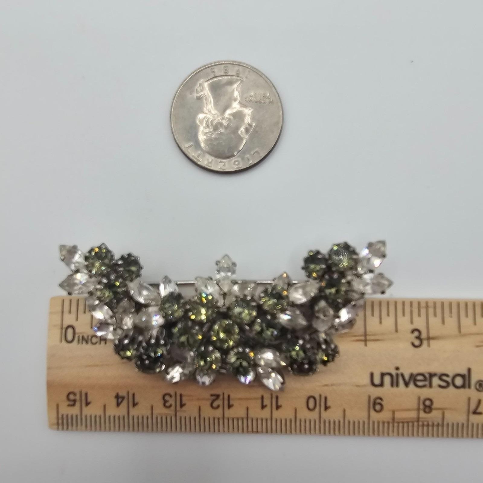 Vtg Schoffel & Co. Austrian Crystal Statement Brooch Green Gray Pin Floral Pin