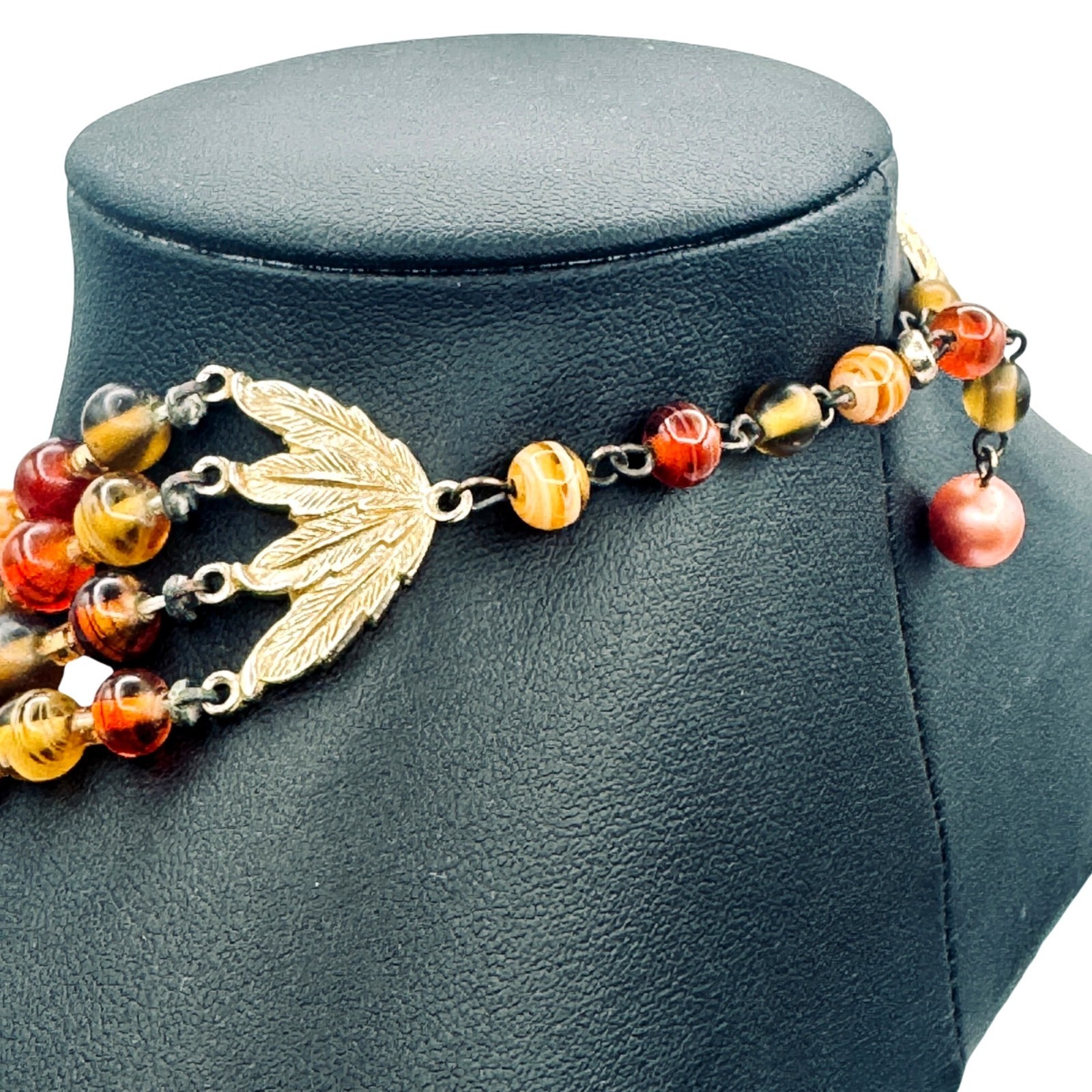 Vintage Multi-Strand Glass Bead Bib Necklace Handmade Lampwork Fall Colors