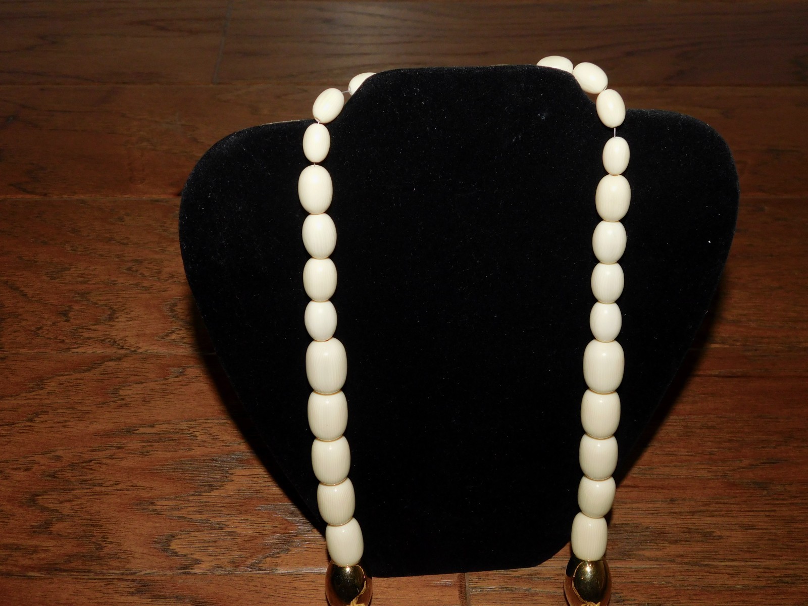 RARE! Napier Ivory/Gold Statement Necklace 30″ Oblong Beads Graduated MCM