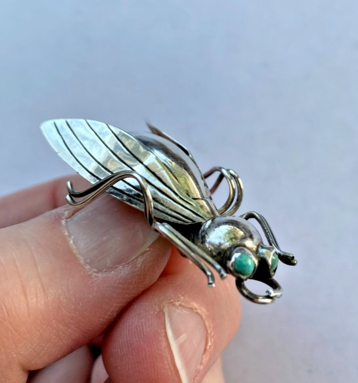 Vintage Sterling Silver Signed Taxco 925 Insect Bug Pin Brooch 1.75 Inches Long