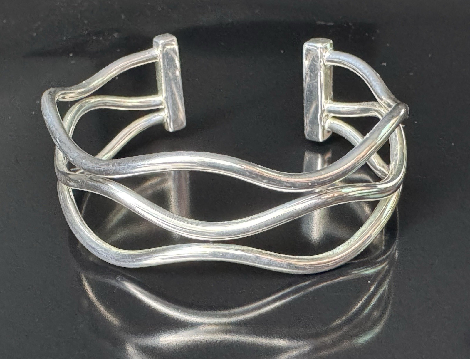 Vintage ZINA 925 Sterling Silver Modernist Wave Cuff Bracelet Sculptural 28.6g