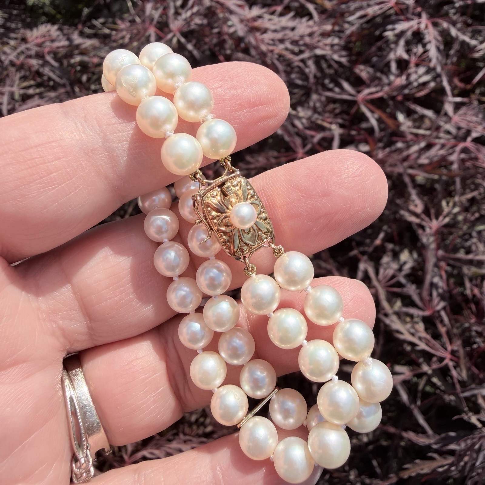 VTG Mikimoto 18K Gold Double Strand Akoya Pearl Bracelet Excellent Condition