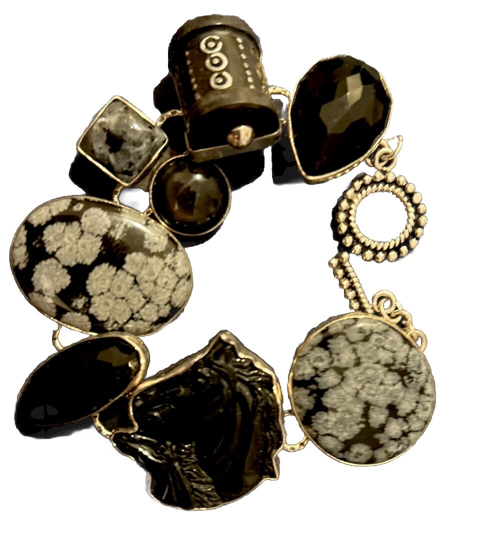 Amy Kahn Russell Vintage Sterling Multi Stone Horse Toggle Bracelet