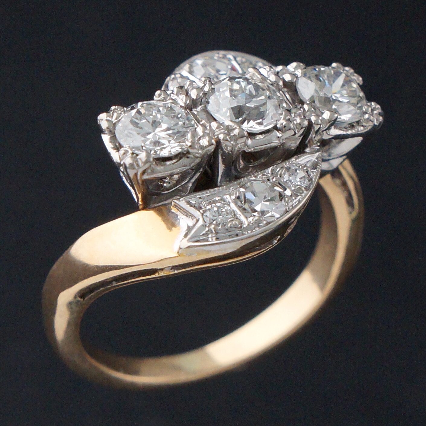 Retro Deco Solid 14K & Platinum, 1.15 Ctw Diamond Wedding Band, Anniversary Ring