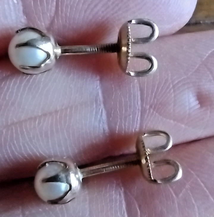 ANTIQUE Victorian BDA 10K Gold 4mm Cultured Pearl Threaded Post Pierced EARRINGS