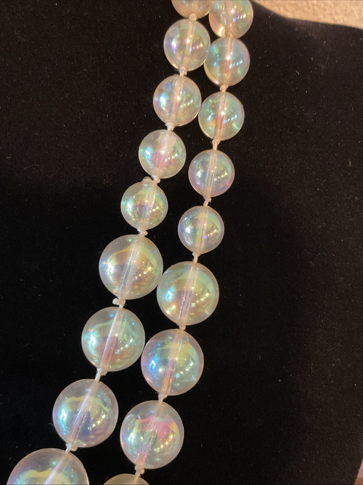 Vintage 18” Clear Iridescent Beaded Necklace Graduated Round Double Strands
