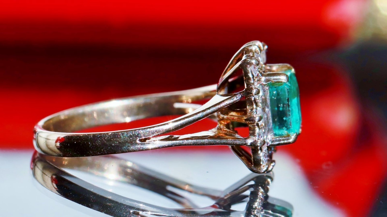 14k rose gold 0.78ct natural diamond sz 4.25 ring emerald vtg treated 2.50g 3823