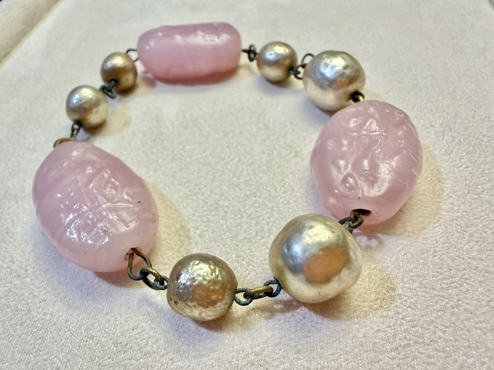 Vintage Miriam Haskell Pink Glass Bracelet Mid Century Glass Book Reference