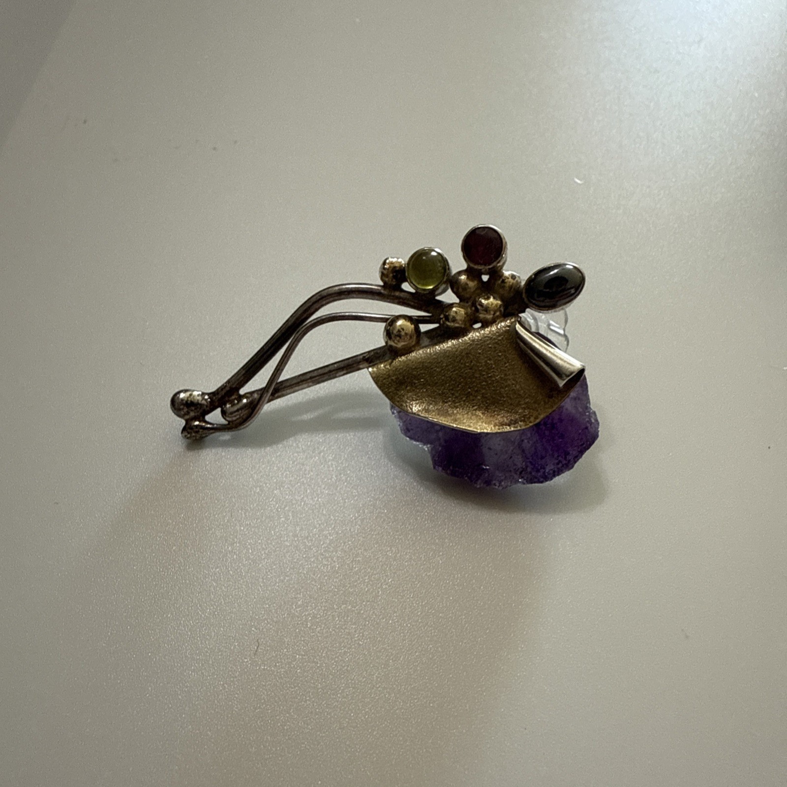 Vintage Artisan Amethyst Geode Sterling Silver Pierced Earrings