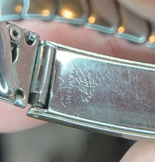 Vintage Foster Stainless Steel Sterling Silver Top Engraved Stretch Bracelet