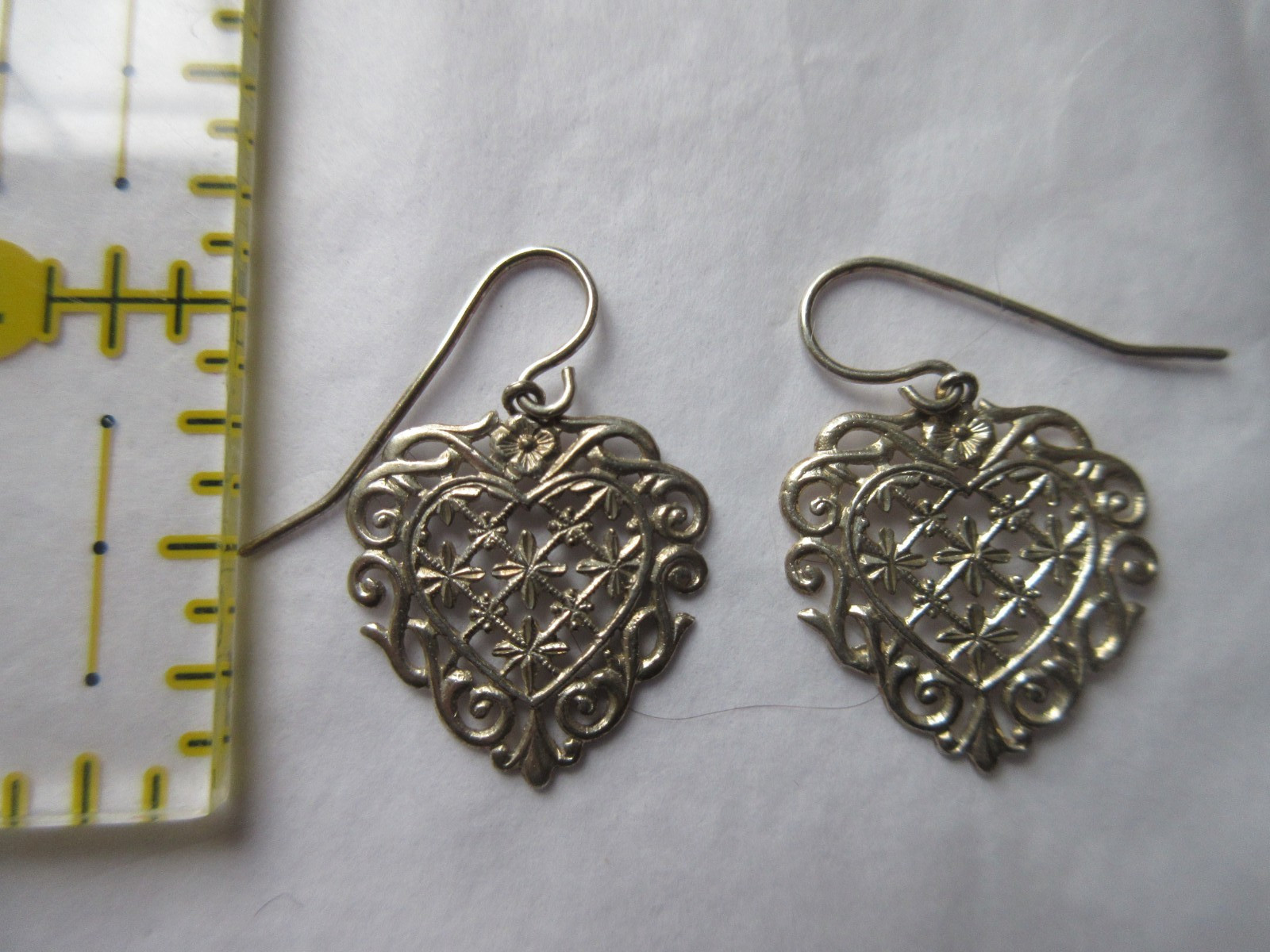 Vintage Sterling Silver Filigree HEART EARRINGS Dangle Hook Pierced