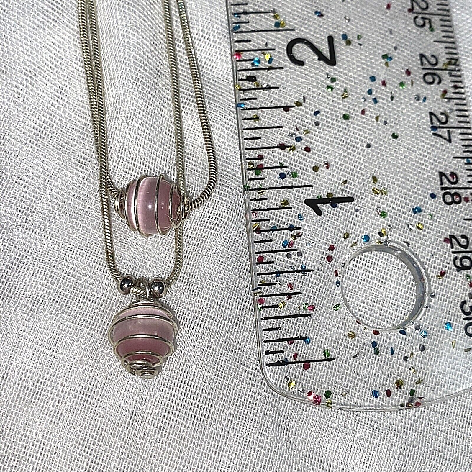 Slver Tone double Snake Chain & Wire wrapped Pink Moonglow Pink Glass Beads 18″