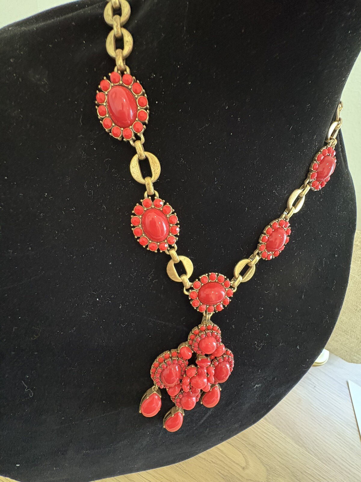 Stella Dot Necklace Sardinia Red Coral Removable Pendant 22-24” Gold Tone