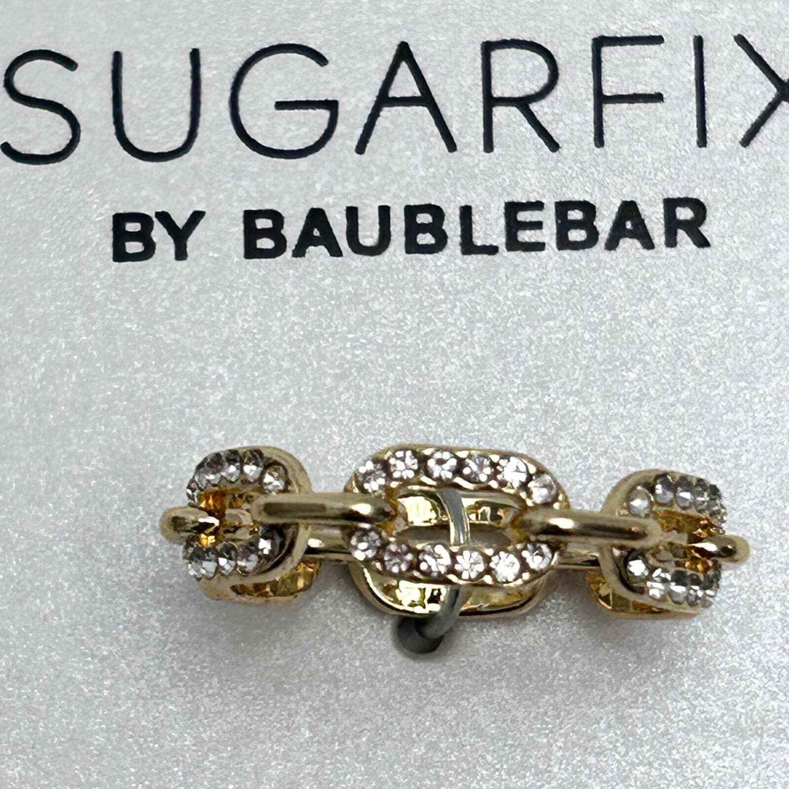 Set Of SugarFix By BaubleBar Rhinestone Hoop Earrings & Chain Link Ring Size 8