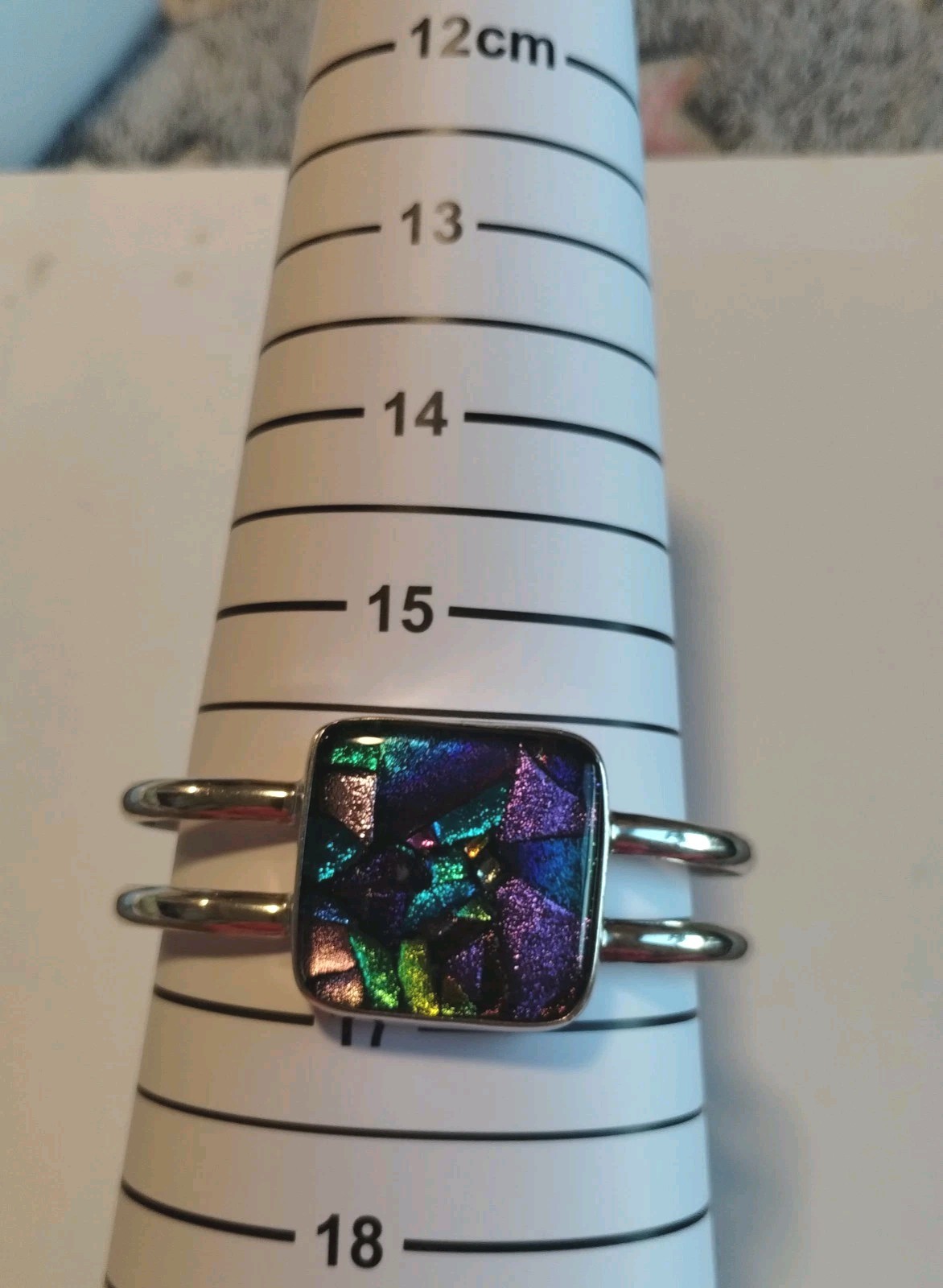 Handmade Small Purple Blue Dichroic Glass Sterling Silver Cuff Bracelet 6.5in