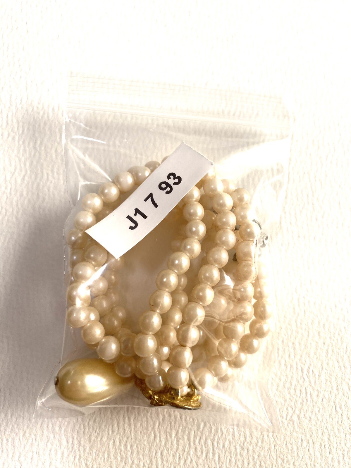 Vintage Estate Faux Cream Pearl Gold Tone Rhinestone Drop with Fish Hook Clasp