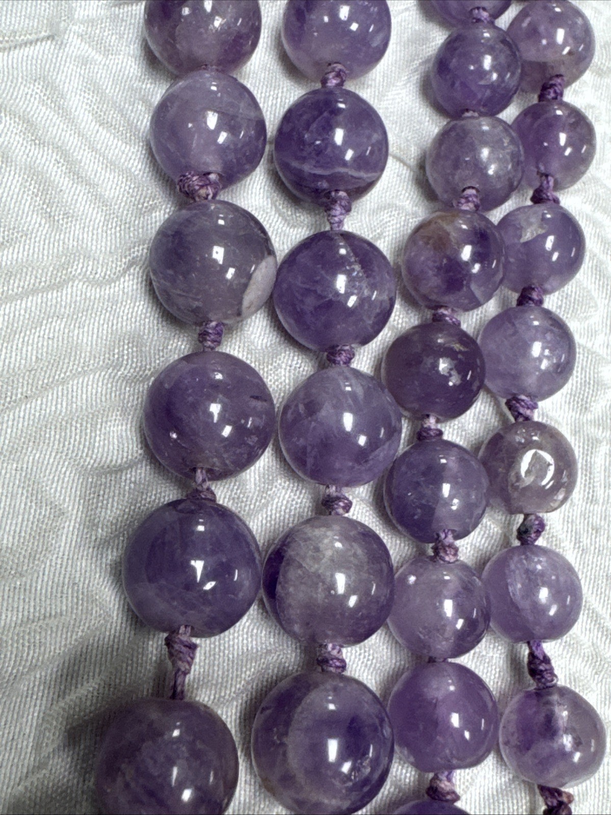 Vintage Natural Amethyst Smooth Polished Round Lavender-Purple 35”Necklace 101 G