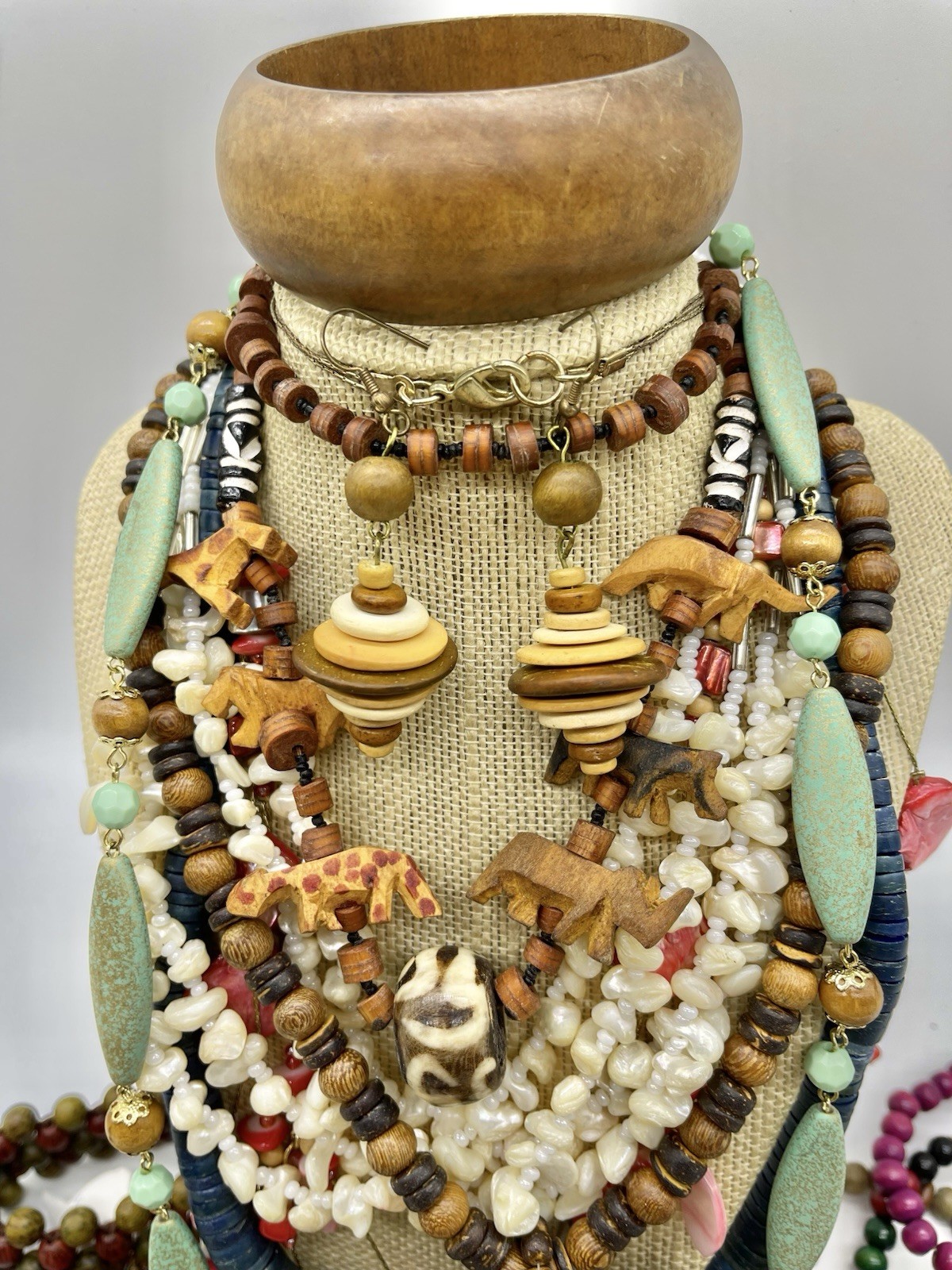 Jewelry Vtg To Mod Safari Boho Ethnic Wood ++ Pcs Lb Lot JL207