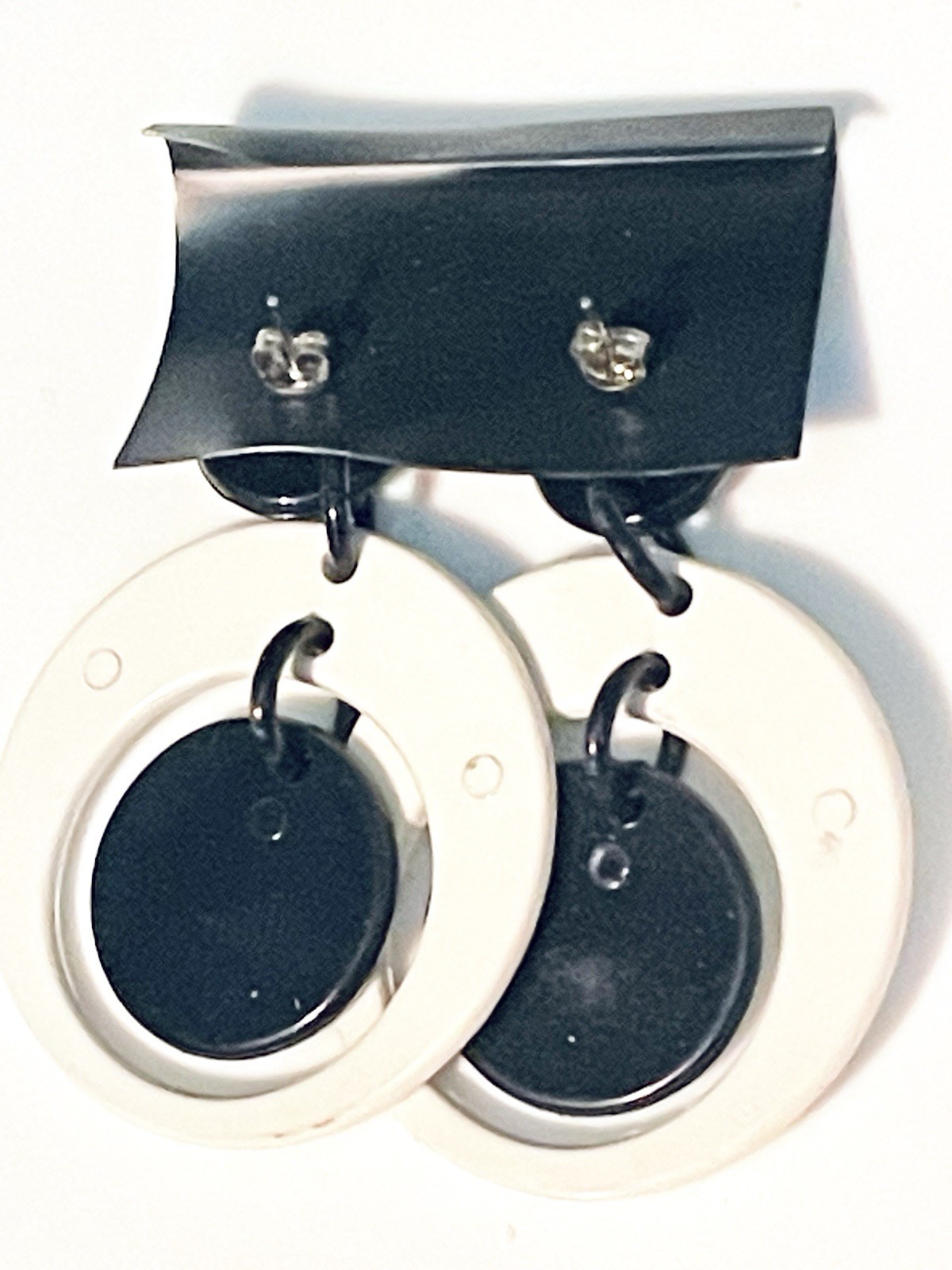 80s Does 60s VINTAGE Black White Hoop Earrings MCM Plastic NOS Taiwan ROC HOOPS