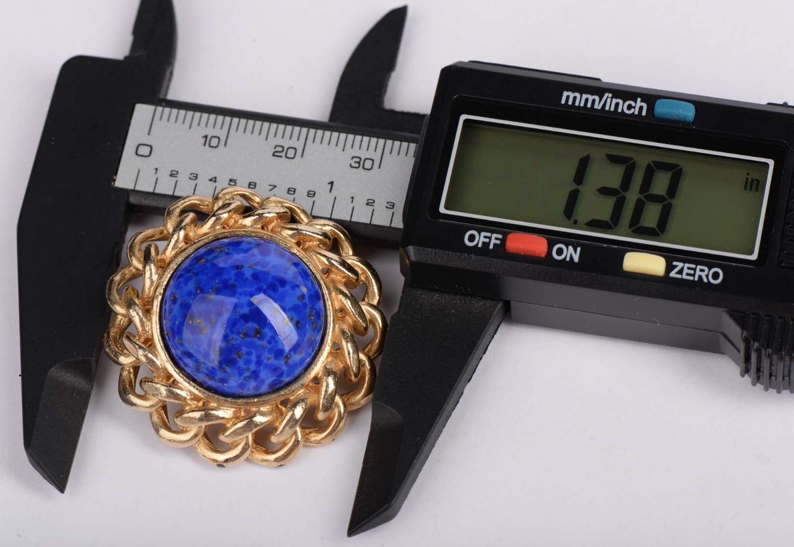 Vintage Gay Boyer Blue Cabochon Gold Tone Clip On Earrings 1.38in