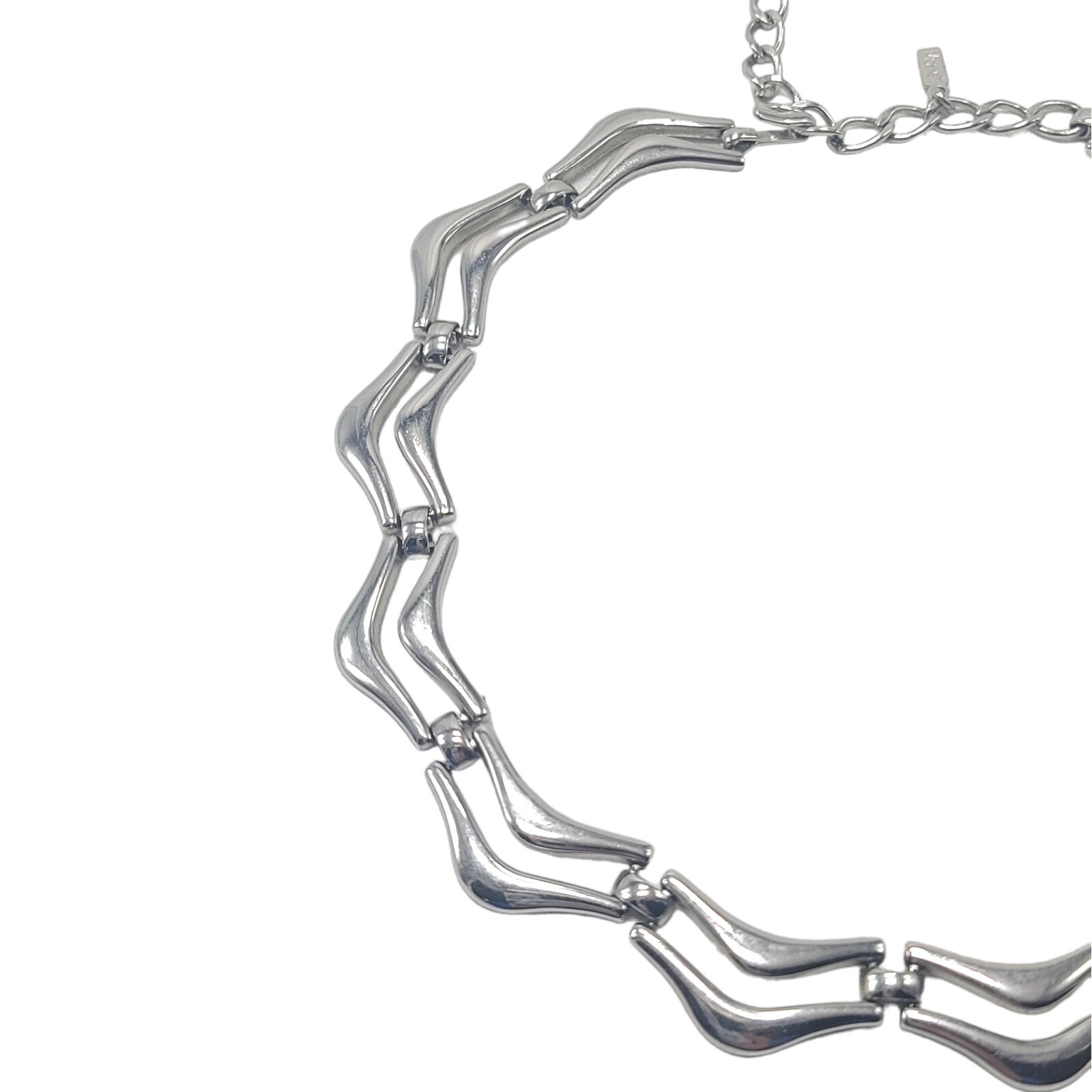 Necklace Monet Silver Bar Link Collar Bib Open Work 16.5in Signed Vintage Elegan