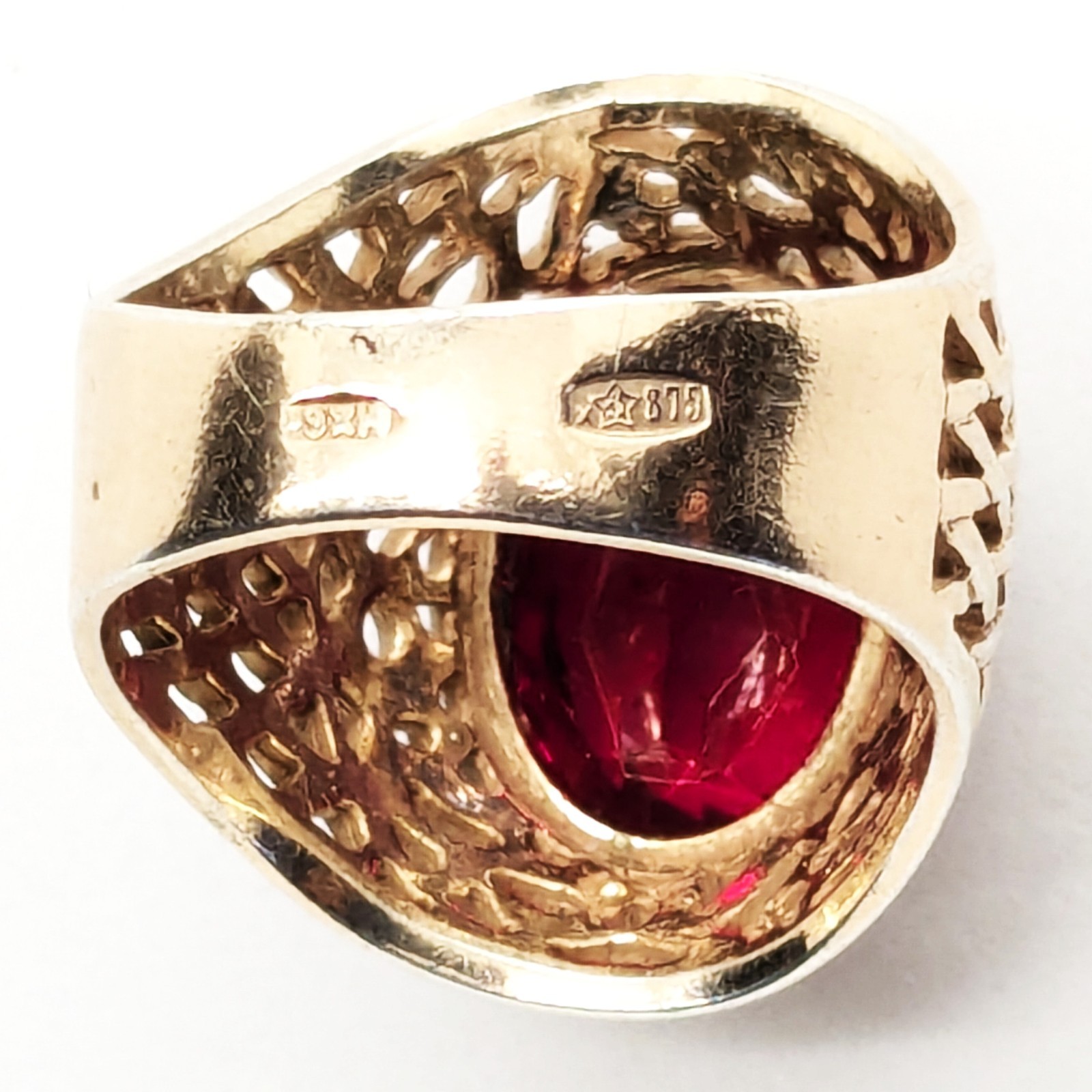 Vintage Soviet RING Silver⭐️875 stamp Star USSR with Bright Ruby -size: 8US | #8
