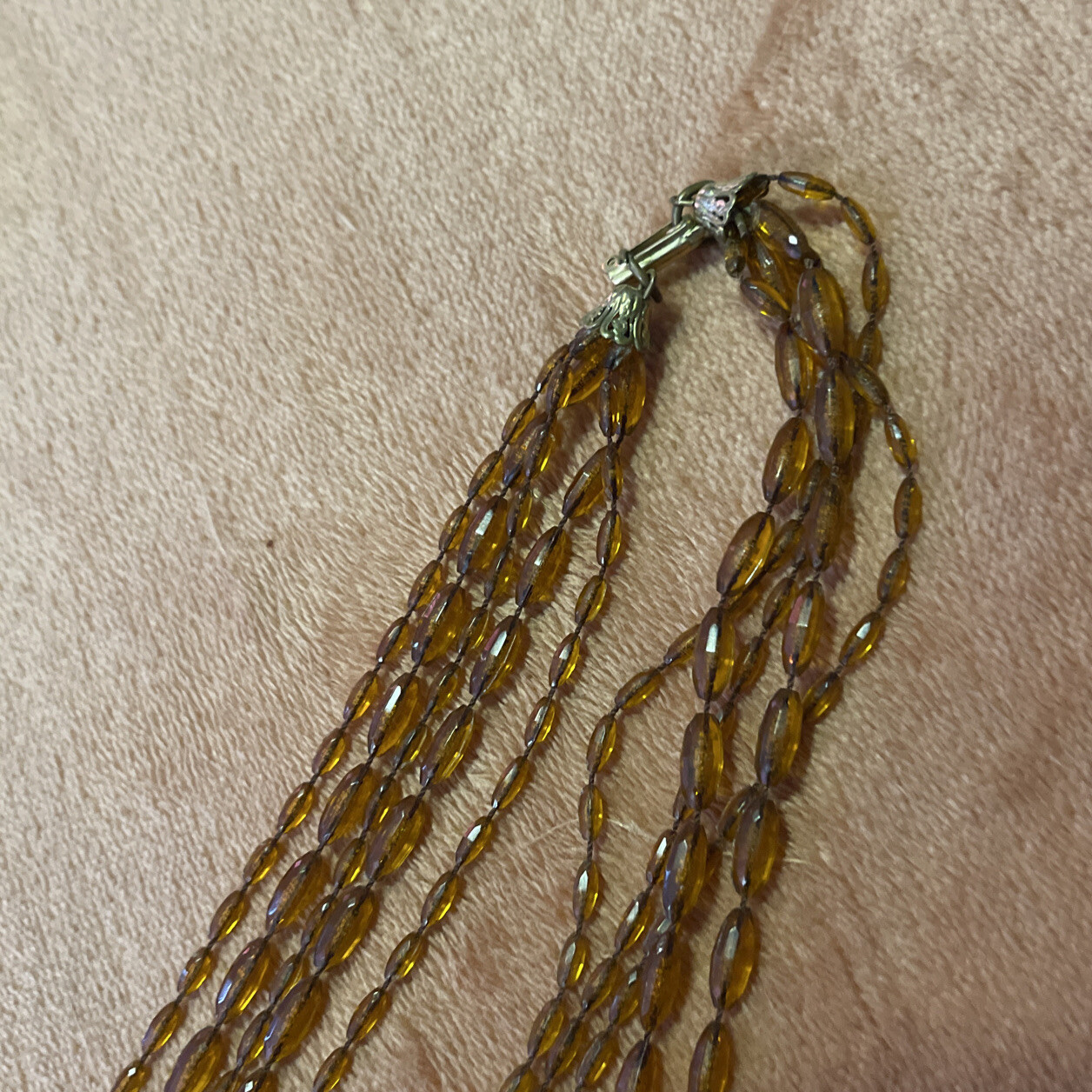 Vintage Necklace 52” 5 Strand Rootbeer Color Beads Different Shapes Wrap A Round