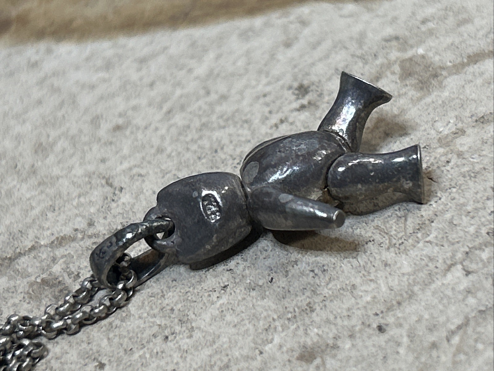47. Unusual 925 Sterling Articulated BEAR Rolo chain link Necklace 18″, 7.2g