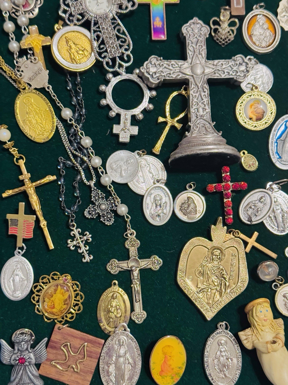 Vintage Modern Religious Cross Necklace Jewelry Lot 120+ Italy Germany Bethlehem