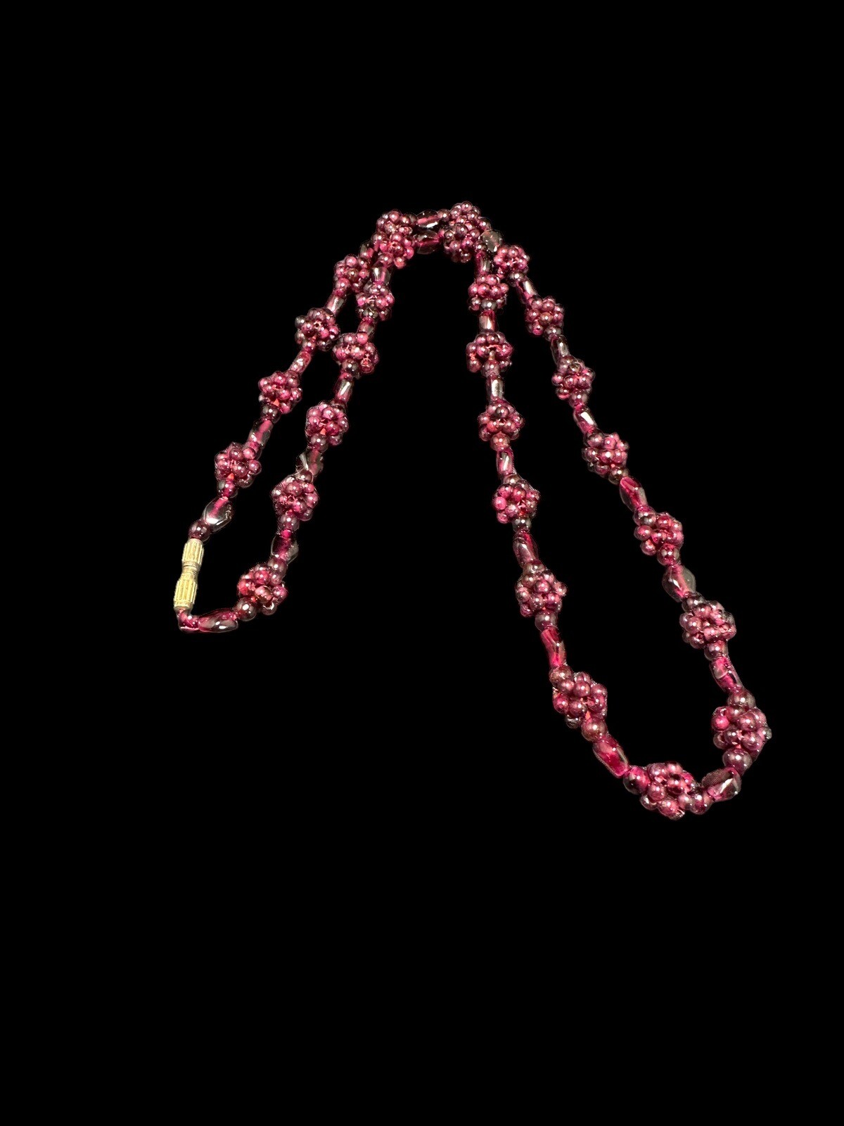 Art Deco Red Garnet Pyrope Necklace Cluster Beaded Berry Accents 26.5 Inches