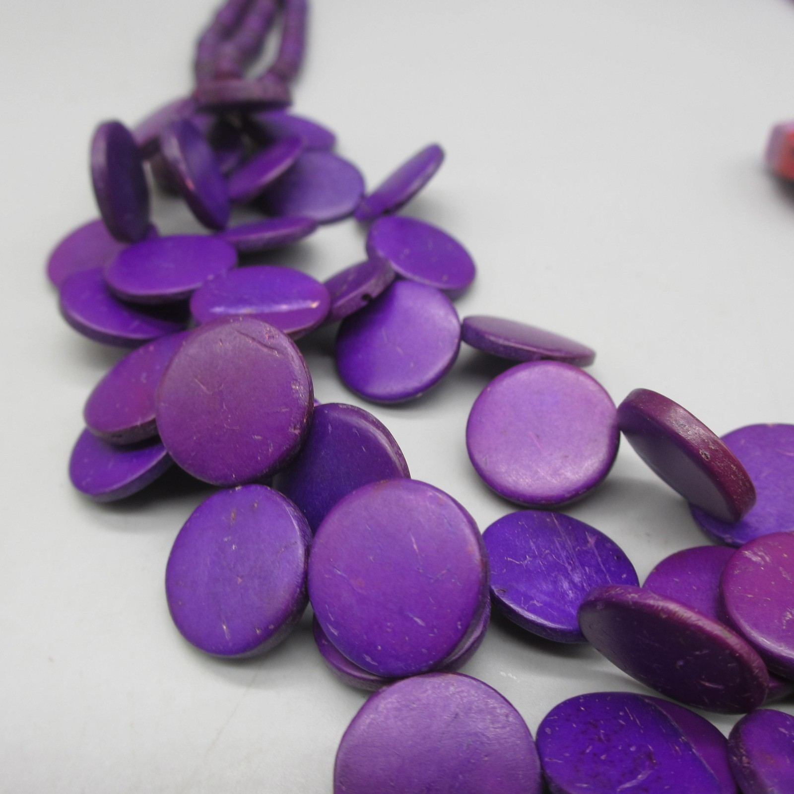 Vintage Parrot Necklace Wood Purple Discs Layered Bead Tropical Beachy 22 Inch