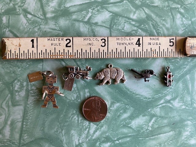 (5) Vtg Sterling Western Charms CO CA Roadrunner BELL Kachina Train Bear Signal
