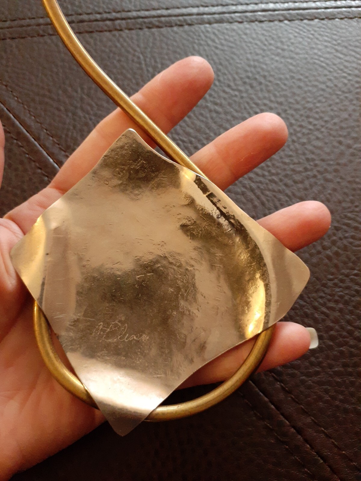 Vintage Abstract Modernist Sterling Mixed Metal Studio Designer Collar Necklace