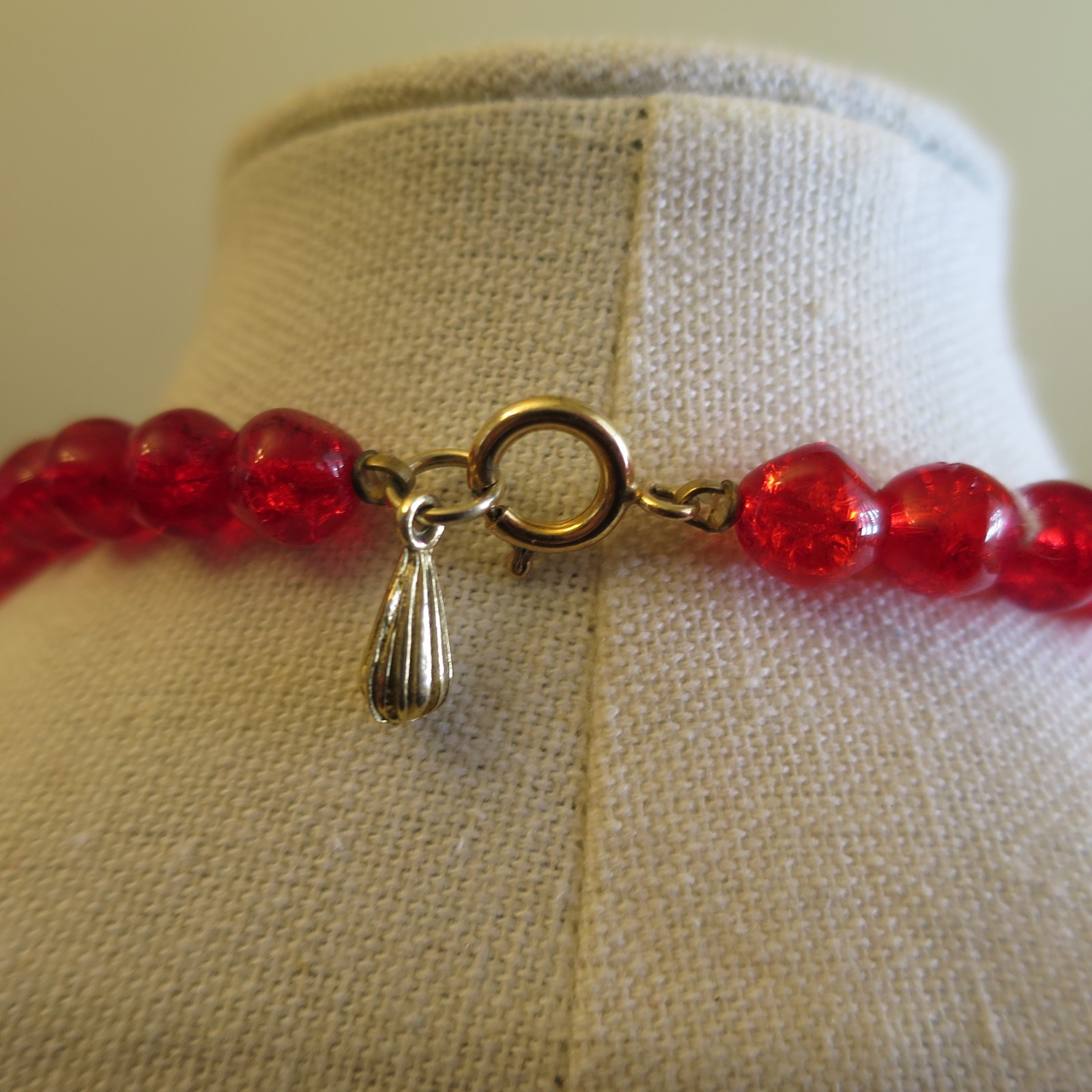 Lester Joy Red Glass Beads Beaded Necklace 29 inches Long 1960s Stunning Vintage