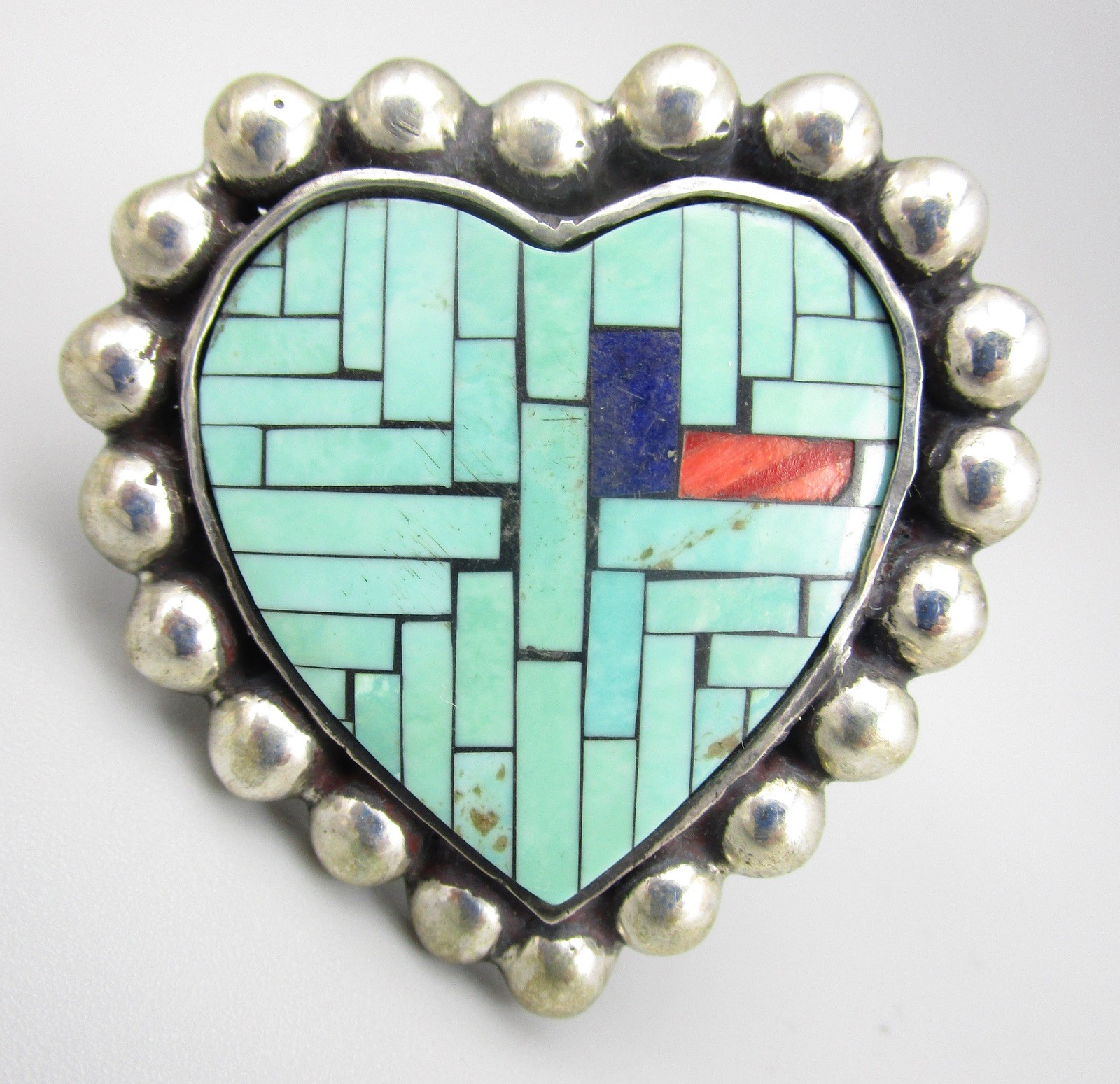 WONDERFUL DIAN MALOUF STERLING SILVER TURQUOISE MOSAIC HEART RING SZ 7