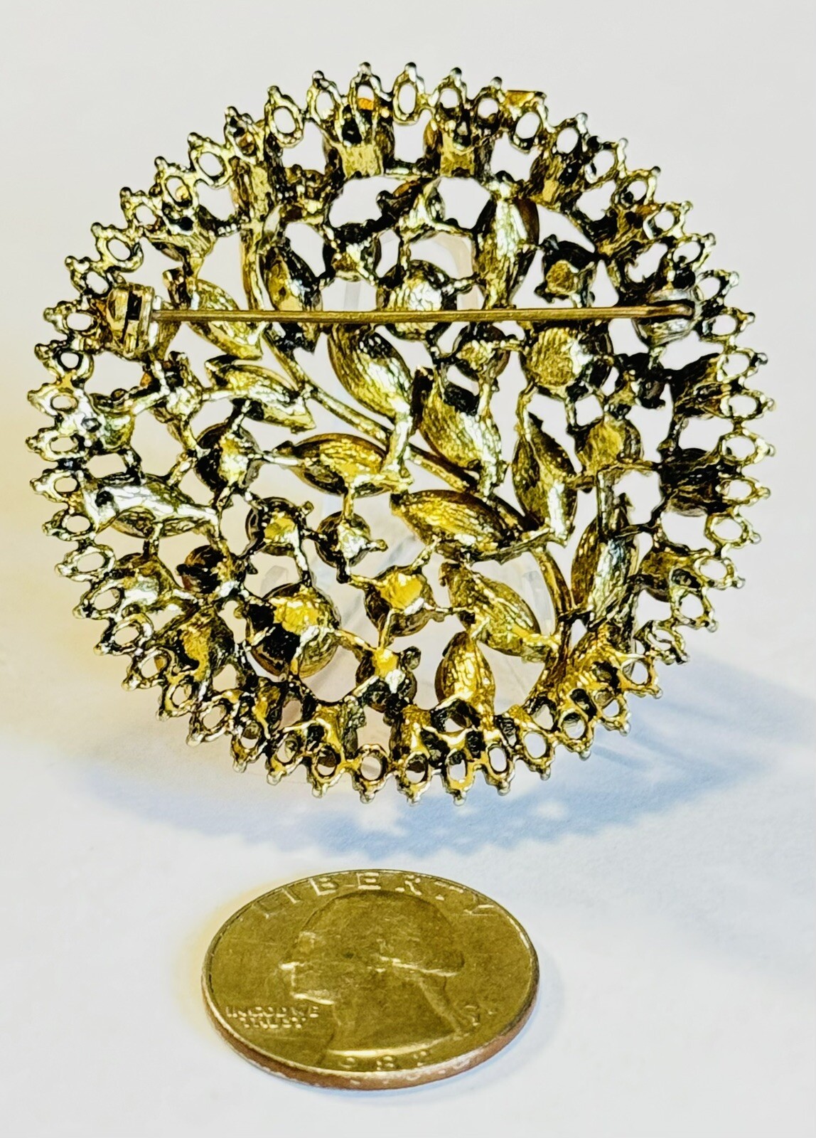 Vintage Rhinestone Brooch Pin Gold Tone Fall Colors