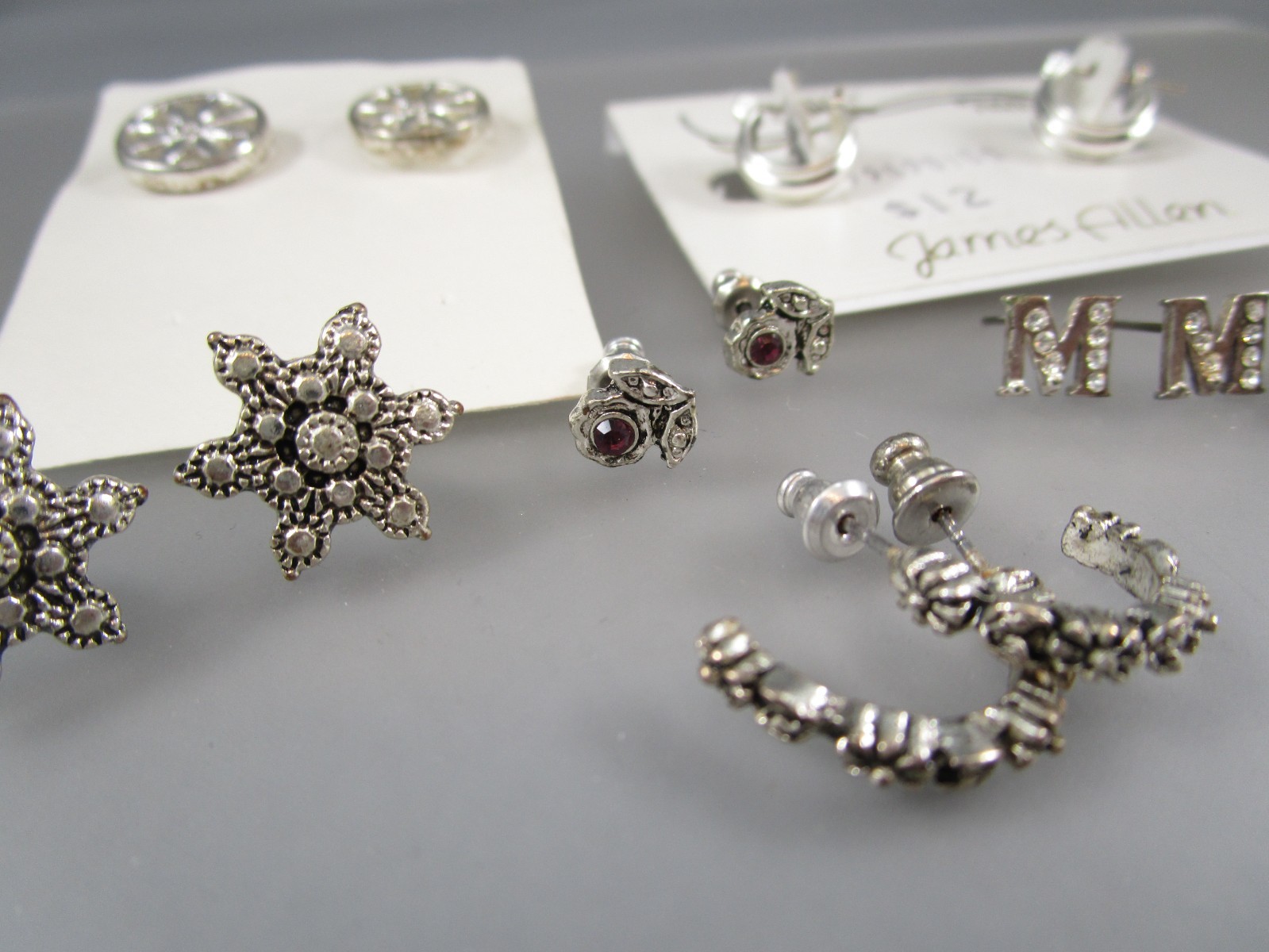 Vtg Mod Varying Silver tone Multi Styles LOT of 7 Post Pierced Earrings 151o