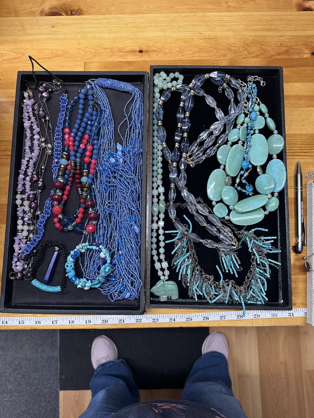 VINTAGE LOT OF COSTUME JEWELRY IN SHADES OF BLUE and purple NECKLACES and more