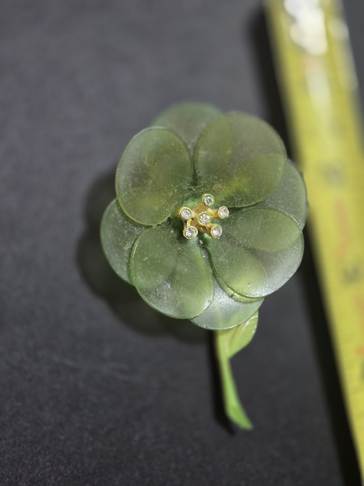 Vintage LIME GREEN Stemmed FLOWER High Relief PIN BROOCH Pin