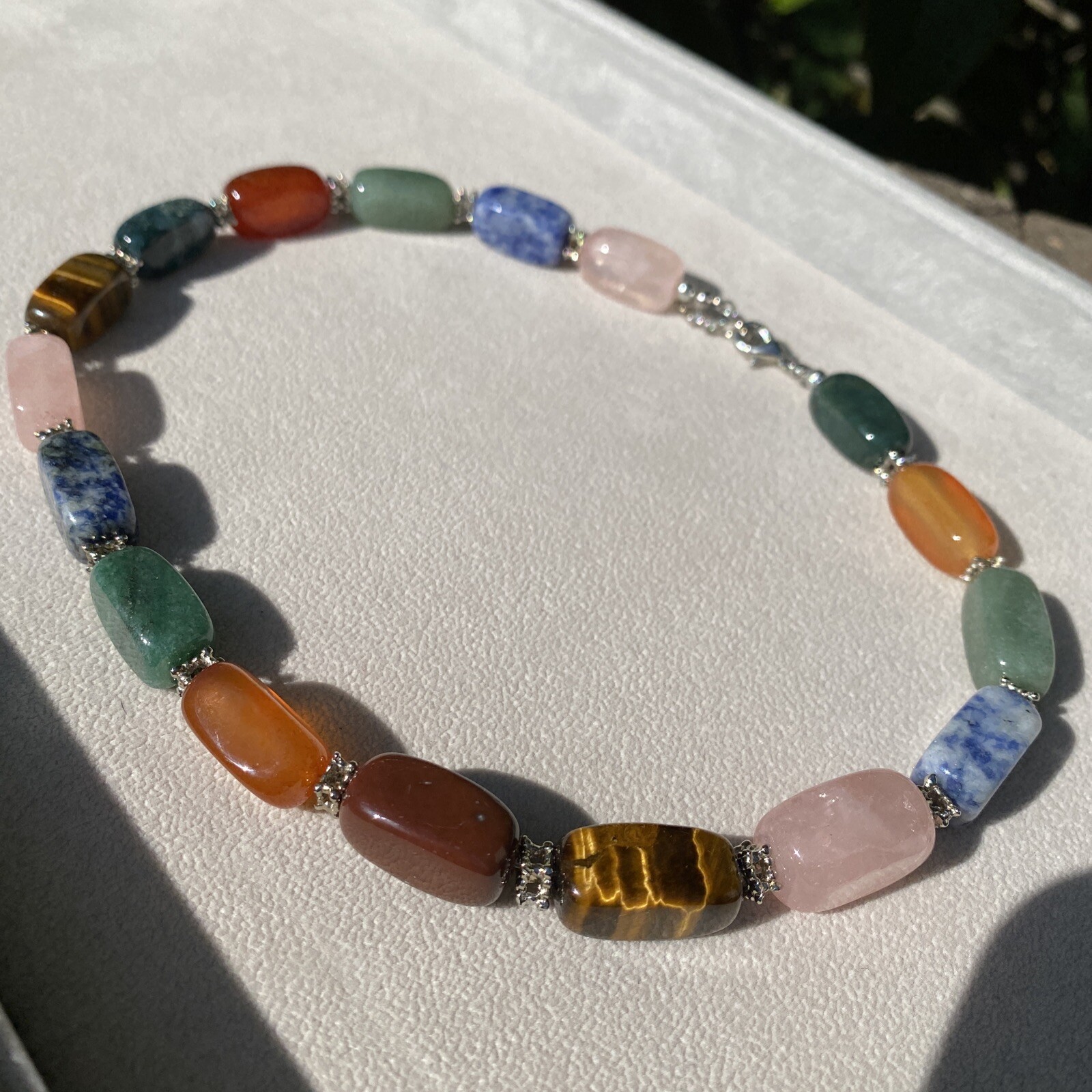 Vintage Necklace Rose Quartz Jade Tigers Eye Estate Fine Jewelry Pre-Owned