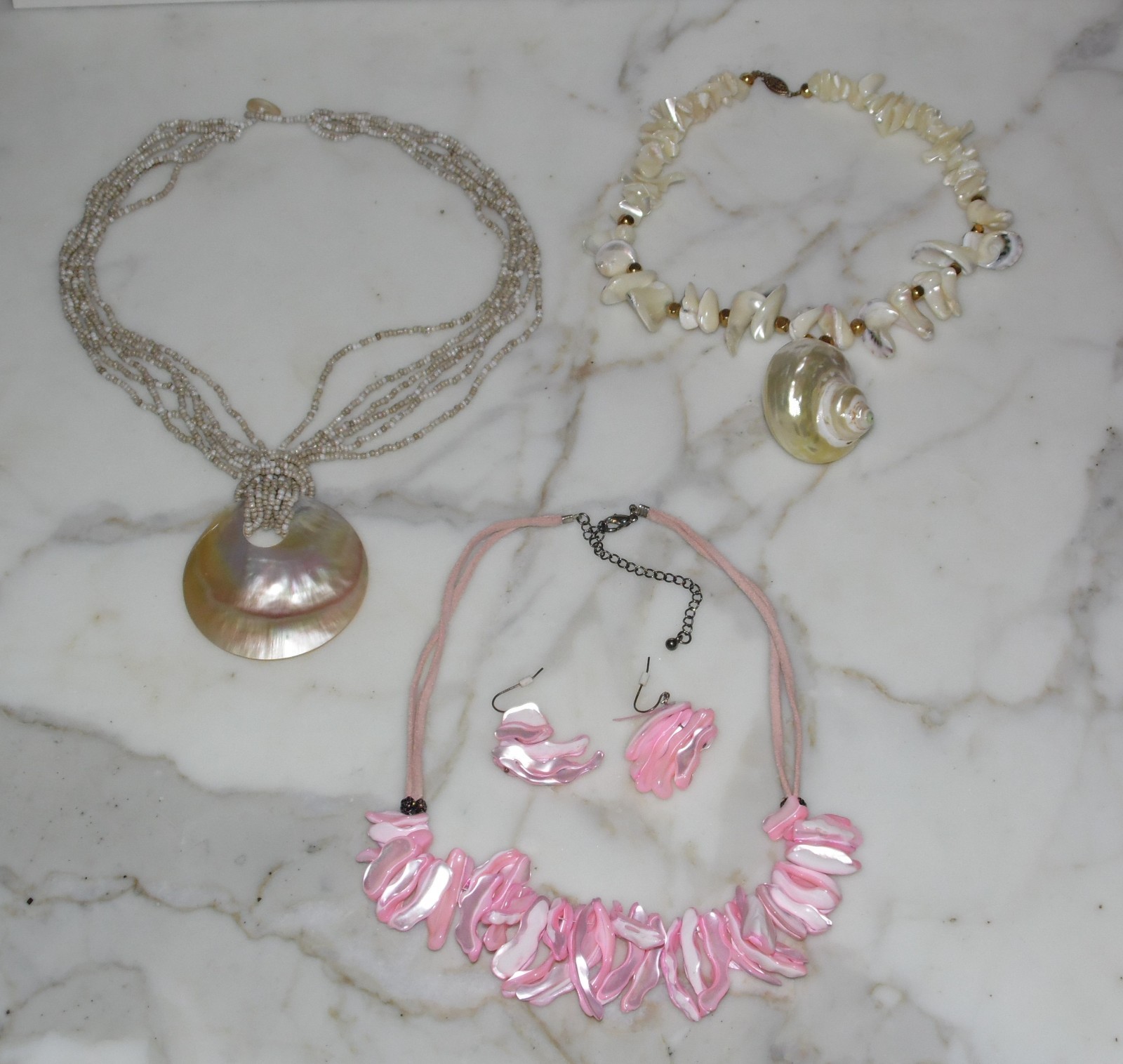 Lot of 4 Vintage Sea Puka Shell Necklace Earrings Seashell Jewelry
