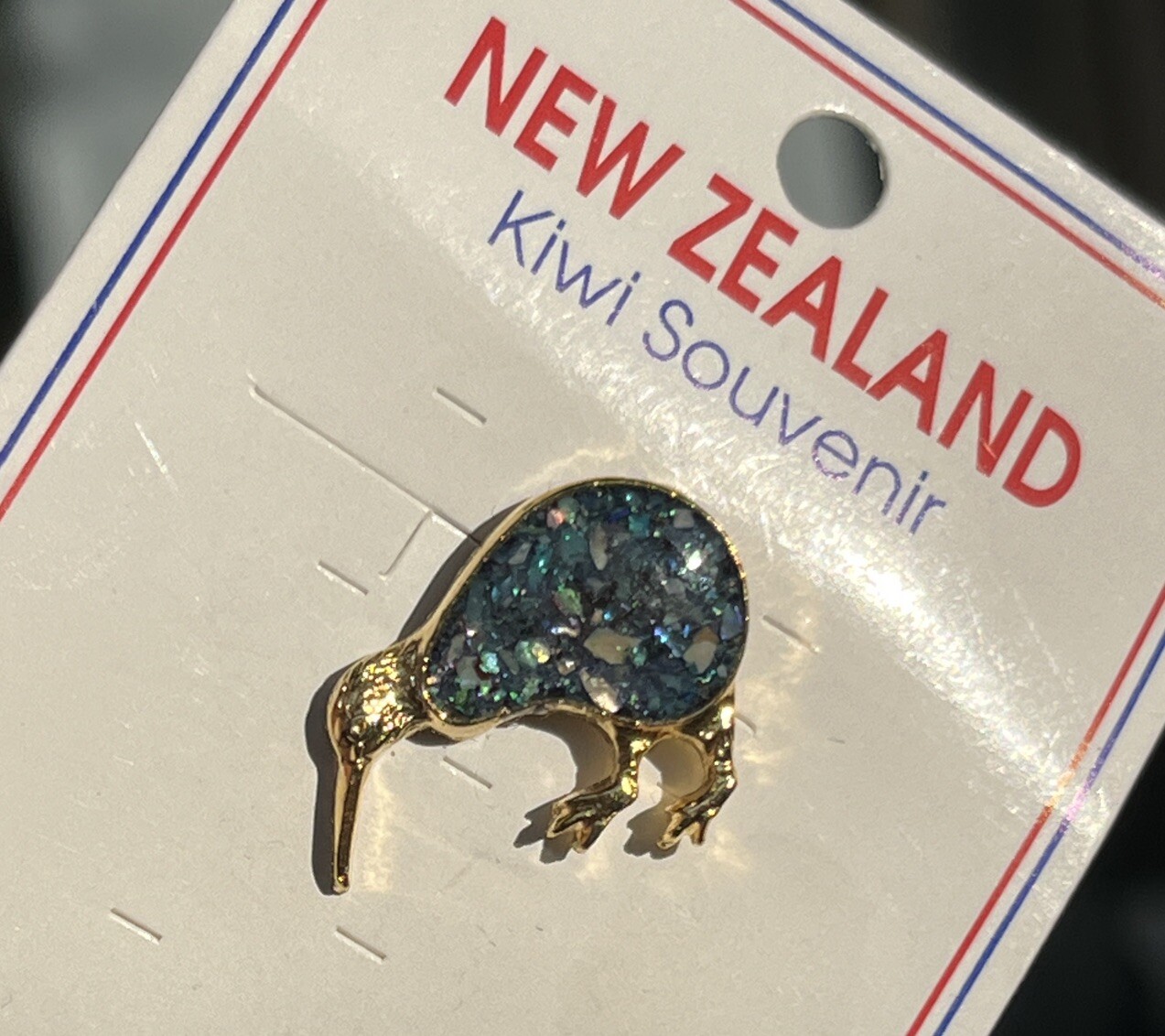 Vintage New Zealand Paua Abalone Shell Tiny Petite Kiwi Bird Brooch Or Pin