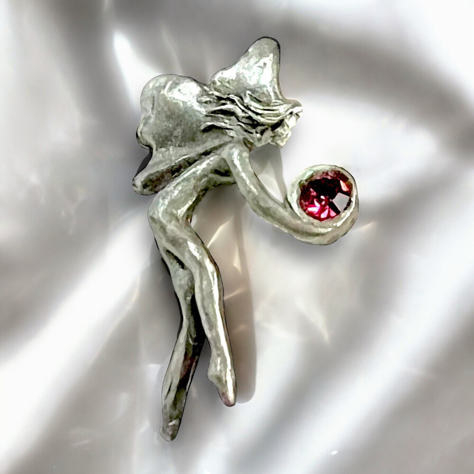 Crystal Fairy Pin Pewter Amethyst Crystal Signed Dated 90s Whimsical Vintage 1”
