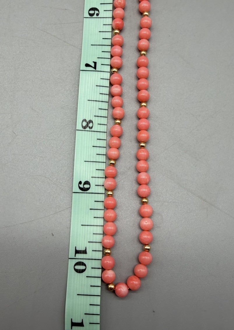 Vtg Gold Filled Natural Pink Salmon Coral Bead Beaded Necklace 21” 5mm Estate