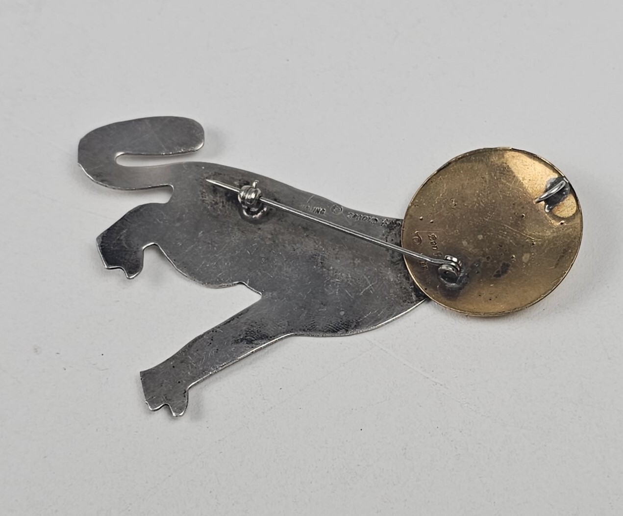 BEN J CHAVEZ Sterling & Brass Southwestern Vintage Large Brooch/pendant 3″